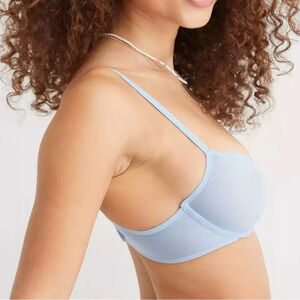 Aerie SMOOTHEZ 32C Balconette Mesh Unlined Bra Underwire Light Blue